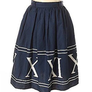 ModCloth navy  full skirt with roman numeral trim